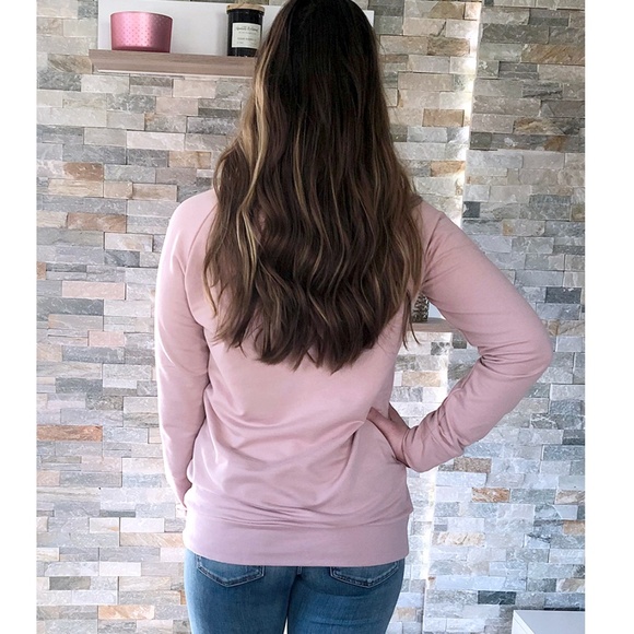 Lace up front detail terry cottonsweatshirt| Blush - Picture 10 of 10